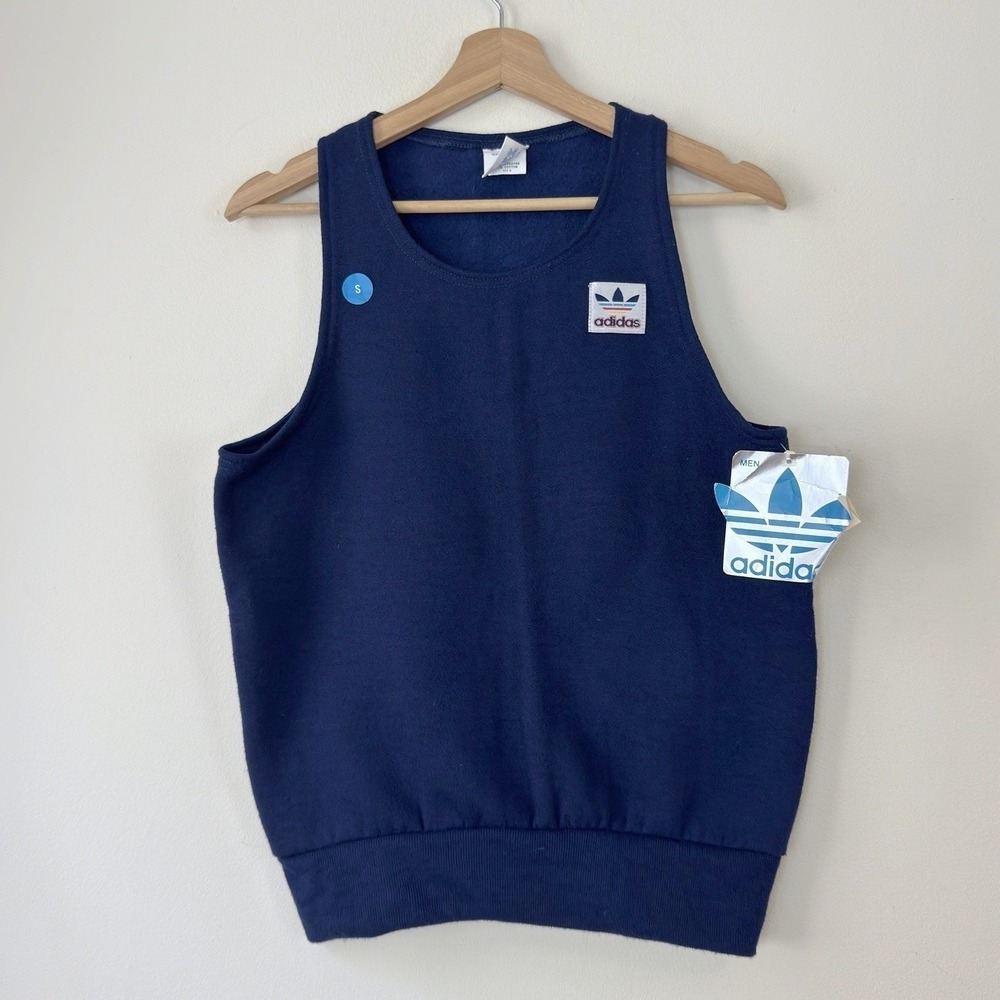 Vintage 80's Adidas Tank Top Trefoil Navy Blue NWT Cotton Tank Top - Small